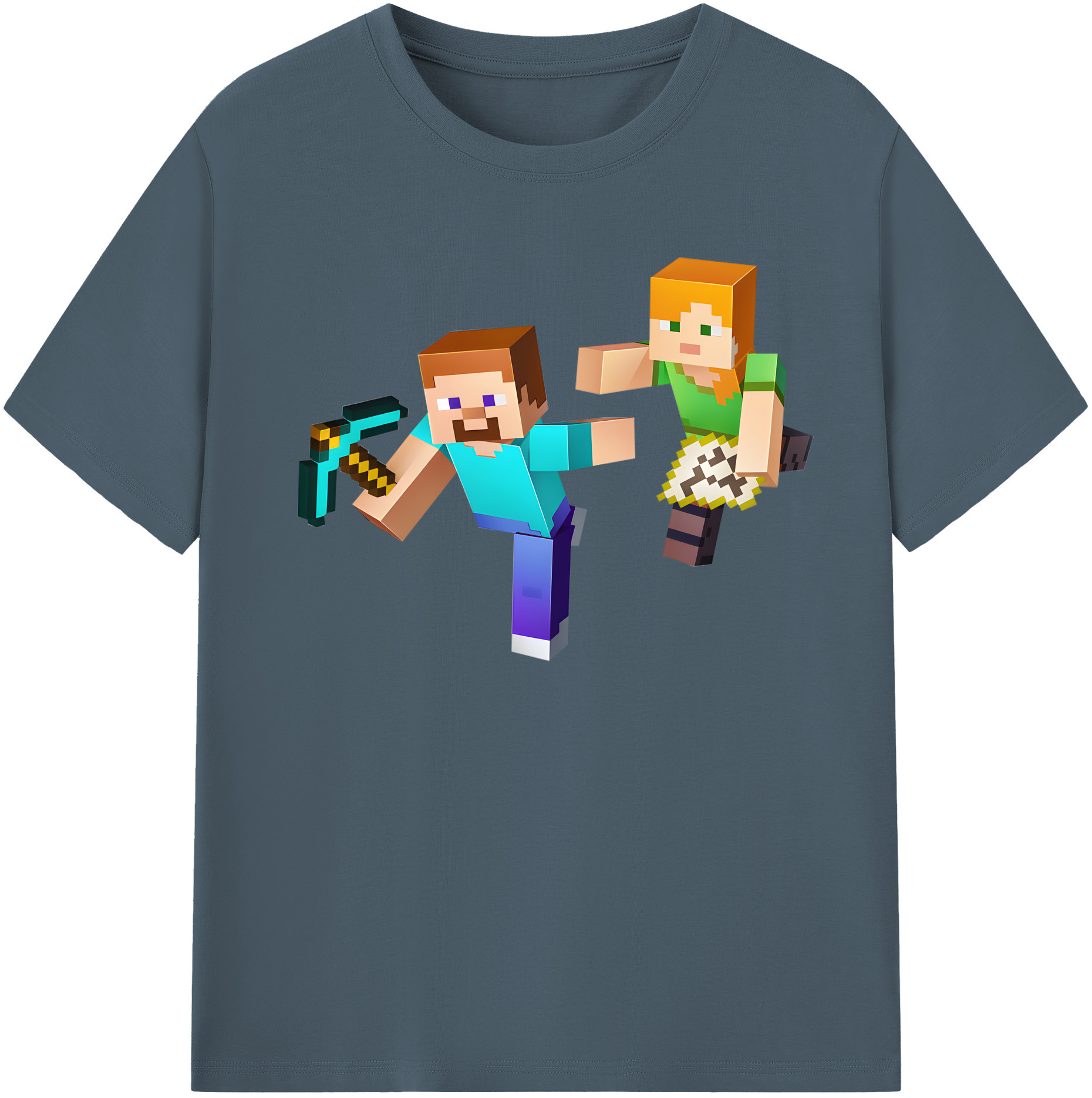 （画像用） マインクラフト ブロックの世界 Minecraft MC Block world 綿100％半袖Tシャツ（フロントプリント）